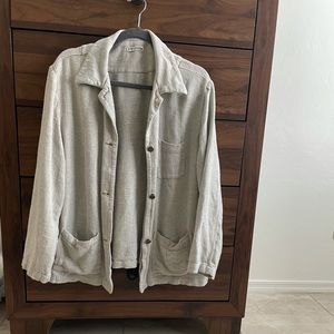 oversized Tan button up collared jacket with pockets Democracy